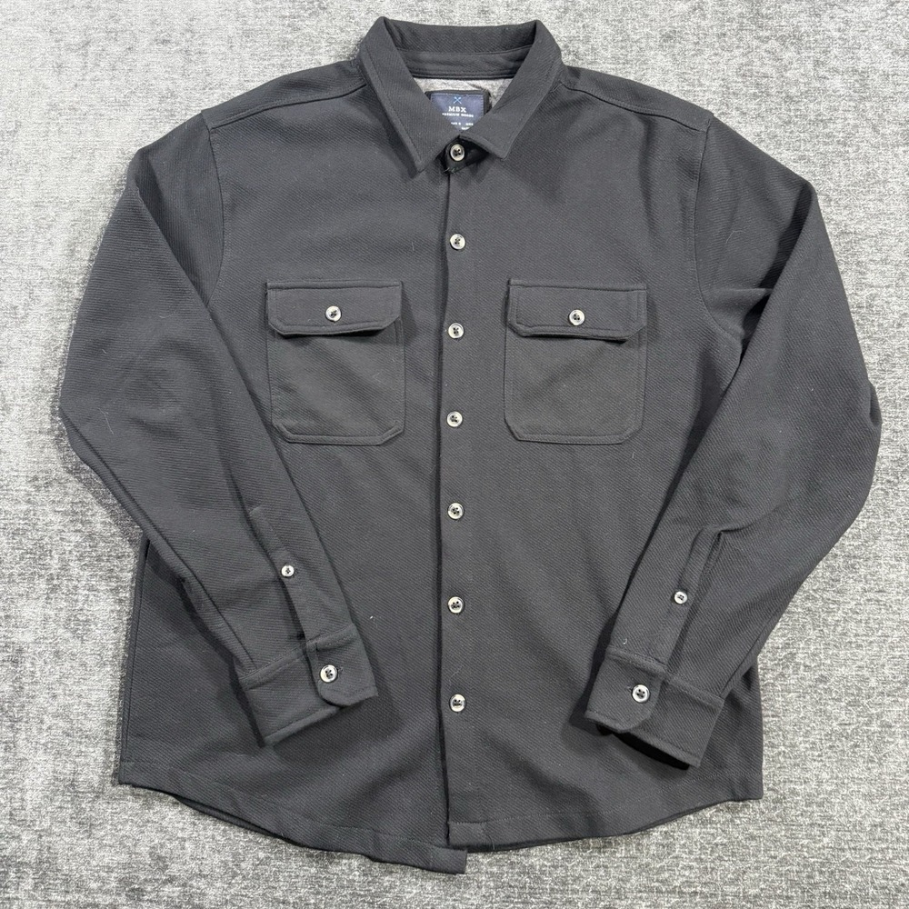 MBX‎ Premium Goods Men's Long Sleeve Button Down Fleece Shirt Black Size Large